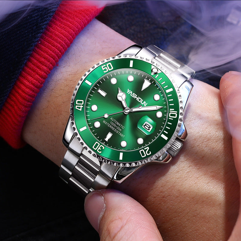 Ashi ton new steel band men's watch hollow automatic mechanical watch calendar waterproof foreign trade men's watch wholesale