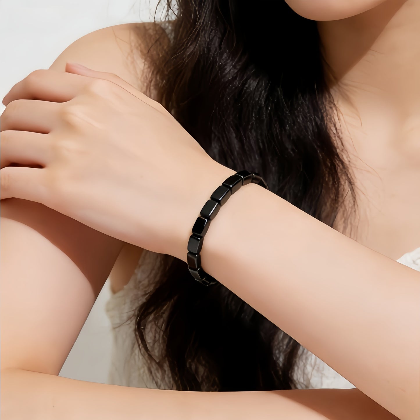 Cross-Border European and American Fashion Hot-Selling Hematite Black Gallstone Elastic Square Beaded Unisex Bracelet Jewelry Wholesale