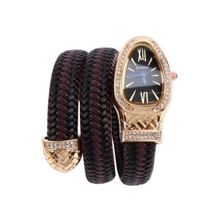 New Cross-Border Snake-Shaped Watch, Fashionable and Creative Personalized Quartz Watch for Women, Diamond-Encrusted Leather Strap Bracelet, Fashionable Watch