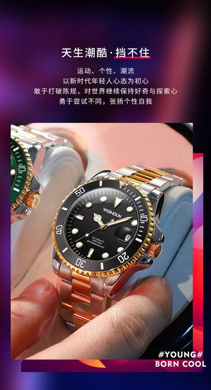 Ashi ton new steel band men's watch hollow automatic mechanical watch calendar waterproof foreign trade men's watch wholesale