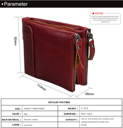 Crazy Horse Cowhide Men's Wallet RFID Anti-theft Brush Cowhide Short Men's Ticket Clip Wallet Double Zipper Coin Purse