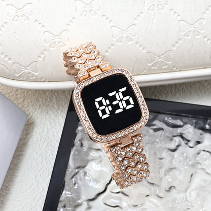 Cross-border Foreign Trade Diamond-encrusted Women's Small Fragrant Style Metal Steel Band LED Watch Fashion Touch Casual Electronic Watch