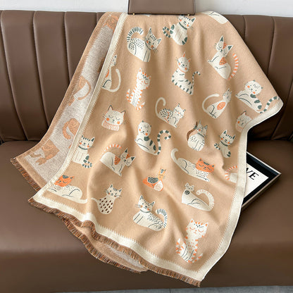 Sweet Cartoon Double-sided Cute Kitten Cashmere Scarf Women's Fashion All-match Thickened Winter Warm Neck Shawl