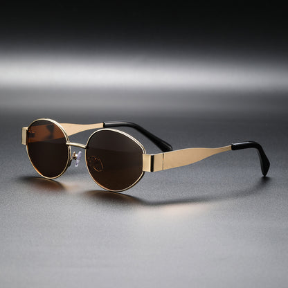 Cross-Border Popular Small Round Frame Metal Frame Popular European and American Women's Sunglasses Internet Celebrity Sunglasses Versatile Trendy Sunglasses