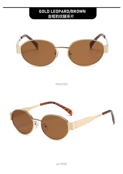 New Metal Oval Sunscreen Sunglasses Cross-Mirror European and American Ins Xiaohongshu Same Style Sunglasses Amazon Hot Selling