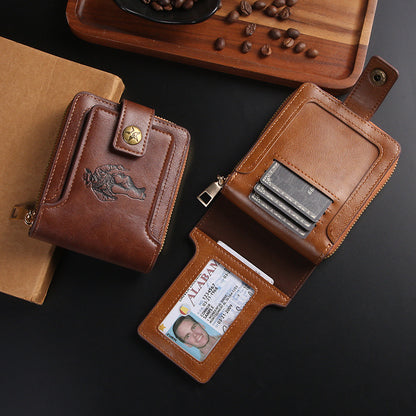 Cross-border Men's Wallet Short Vintage Fashion Zipper Bag Multi-card Wallet Large Capacity Business Card Bag Carry-on