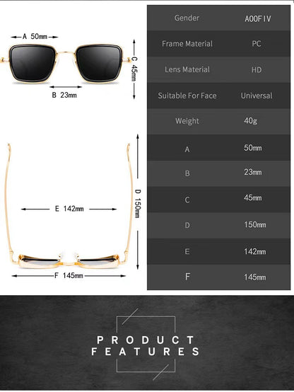 New Cross-Border Indian Style Sunglasses Square Frame Glasses Retro Thick Edge Metal Trendy Men's Sunglasses Wholesale 58157