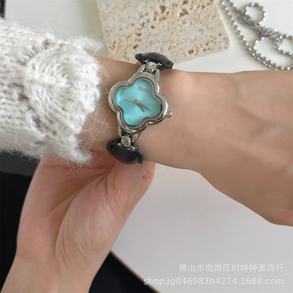 IEKE Fashion Light Luxury Four-leaf Clover Small Chanel Style Leather Bracelet Watch Women's Wristwatch High-end Light Luxury Internet Celebrity Hair