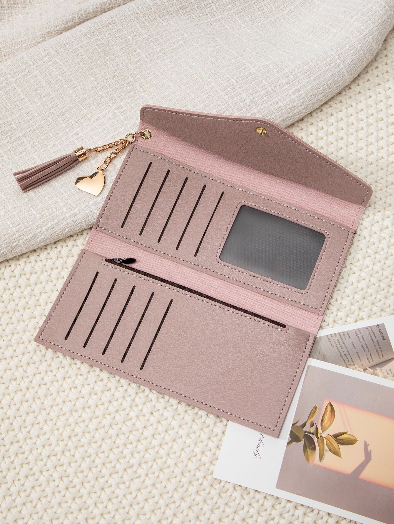 Korean Style Simple Three-fold Women's Long Wallet Fashionable Tassel Pendant Clutch Small Group Portable Multi-functional Coin Purse