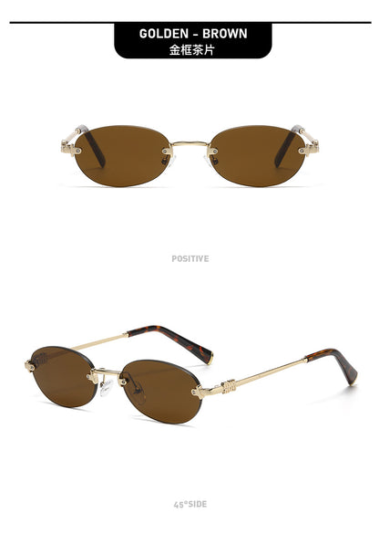 2026 New Oval Rimless Sunglasses European and American Retro Sunglasses Trendy Concave Shape Fashion Street Style Sunglasses