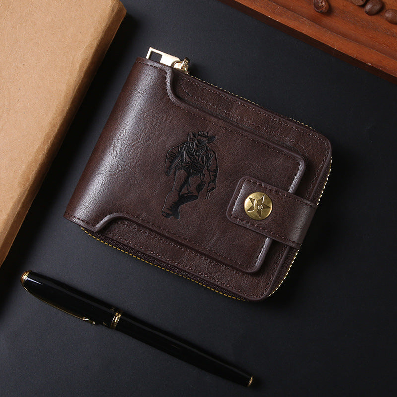 Cross-border Men's Wallet Short Vintage Fashion Zipper Bag Multi-card Wallet Large Capacity Business Card Bag Carry-on