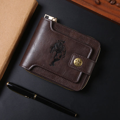 Cross-border Men's Wallet Short Vintage Fashion Zipper Bag Multi-card Wallet Large Capacity Business Card Bag Carry-on