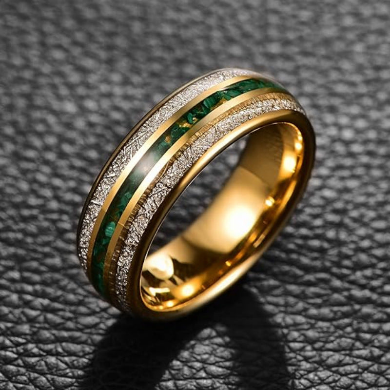 European and American Cross-Border Best-Selling Stainless Steel Rings, Meteorite Inlaid Gold Foil Men's Light Luxury Fashion Personalized Rings Wholesale