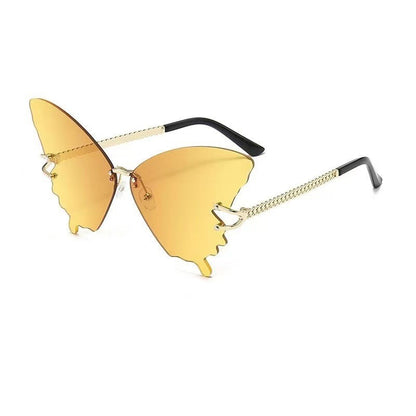 Cross-border New Butterfly Shape Diamond Rimless Sunglasses Women's Fashion Personality Exaggerated Sunglasses European and American Internet Red Broken Diamond