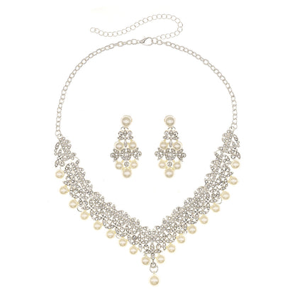 European and American Bride Jewelry Three-piece Suit High-class Dance Wedding Jewelry Alloy Diamond Crown Necklace Earrings suit