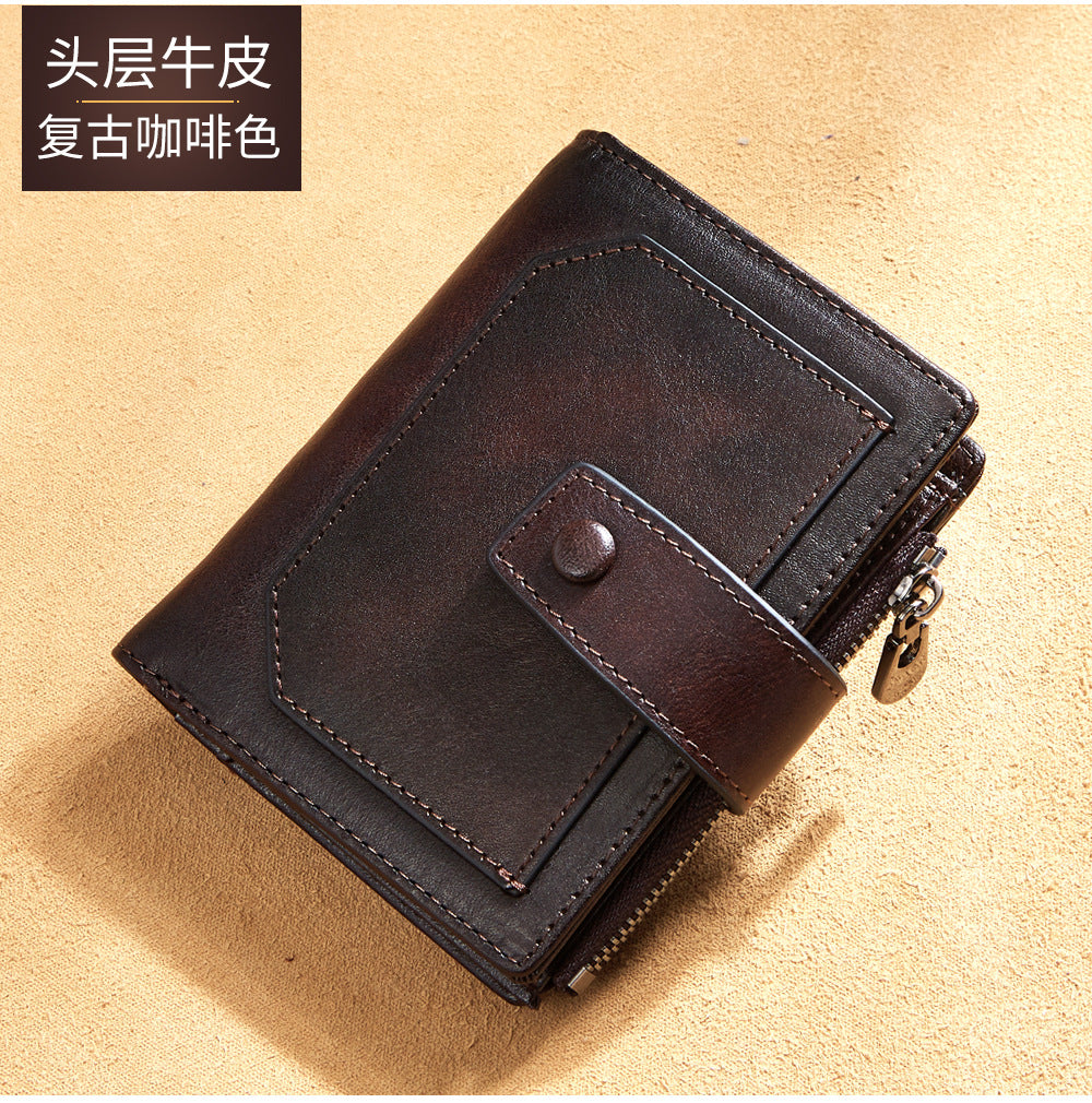 Men's wallet wholesale leather zipper short retro wallet RFID anti-theft foreign trade leather wallet manufacturers processing