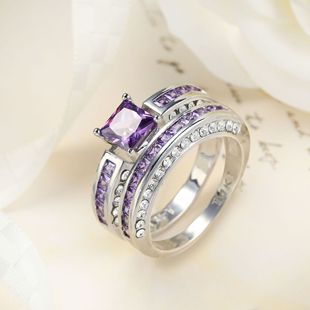 Shein supply inlaid high carbon Seiko quality princess square Paraíba ring female wholesale r8108