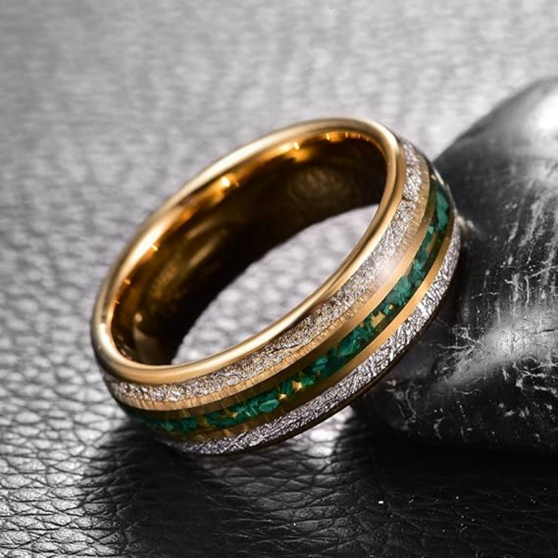 Cross-border explosions stainless steel ring three slot inlaid obsidian high sense of niche ring in stock a batch