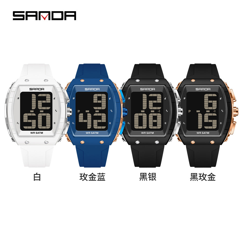 Sanda Elderly Voice Time Watch Large Digital Screen Luminous Multi-Function Watch Waterproof Calendar Digital Watch