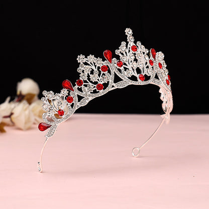 Super Fairy New Princess Sweet Bridal Crown Red Tiara Crystal Toast Clothing Hair Accessories 18Th Birthday Gift