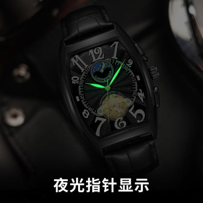 Barrel Type Fully Automatic Wheel Hollow Mechanical Watch Men's Business Simple Fashion Multifunctional Watch Wholesale
