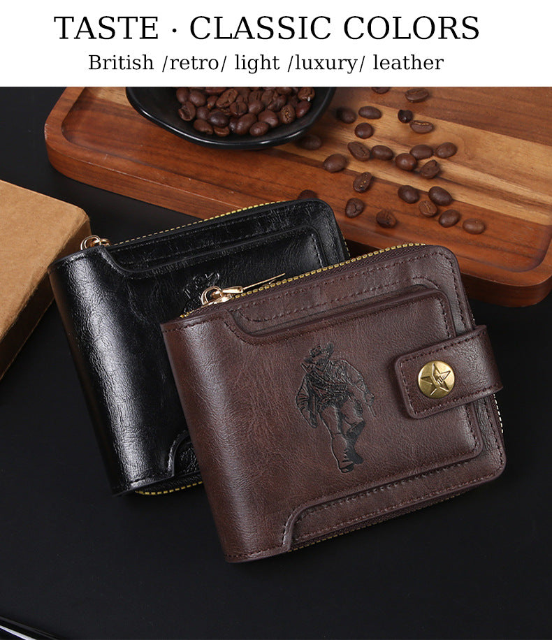 Cross-border Men's Wallet Short Vintage Fashion Zipper Bag Multi-card Wallet Large Capacity Business Card Bag Carry-on