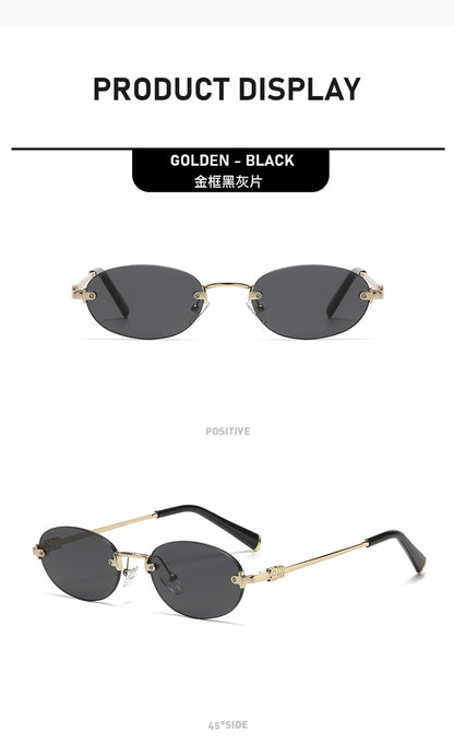 2026 New Oval Rimless Sunglasses European and American Retro Sunglasses Trendy Concave Shape Fashion Street Style Sunglasses