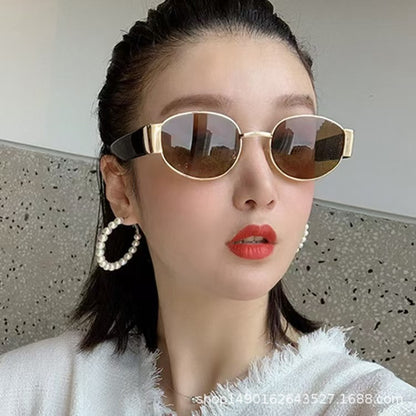 European and American Ins Glasses Trendy Women's Sunglasses Bouncy Internet Celebrity Oval Metal Photo Decorative Sunglasses 3452