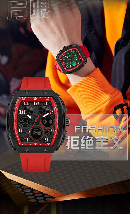 Ofns Fashion Watch Sports Waterproof Watch Barrel-Shaped Multi-Function Luminous Dual-Time Student Digital Watch