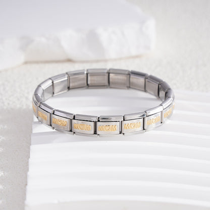 Cross-border Fashion Stainless Steel Module Bracelet MOM Series New Strange Diy Elastic Bracelet Detachable Bracelet Accessories