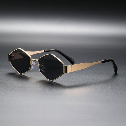 2026 New European and American Fashion Polygonal Rhombus Metal Sunglasses for Women, Trendy and Unique Wide Temple Sunglasses