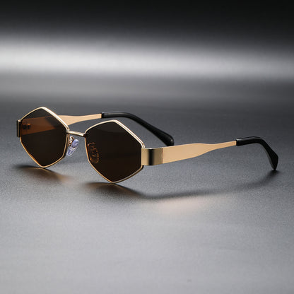 2026 New European and American Fashion Polygonal Rhombus Metal Sunglasses for Women, Trendy and Unique Wide Temple Sunglasses