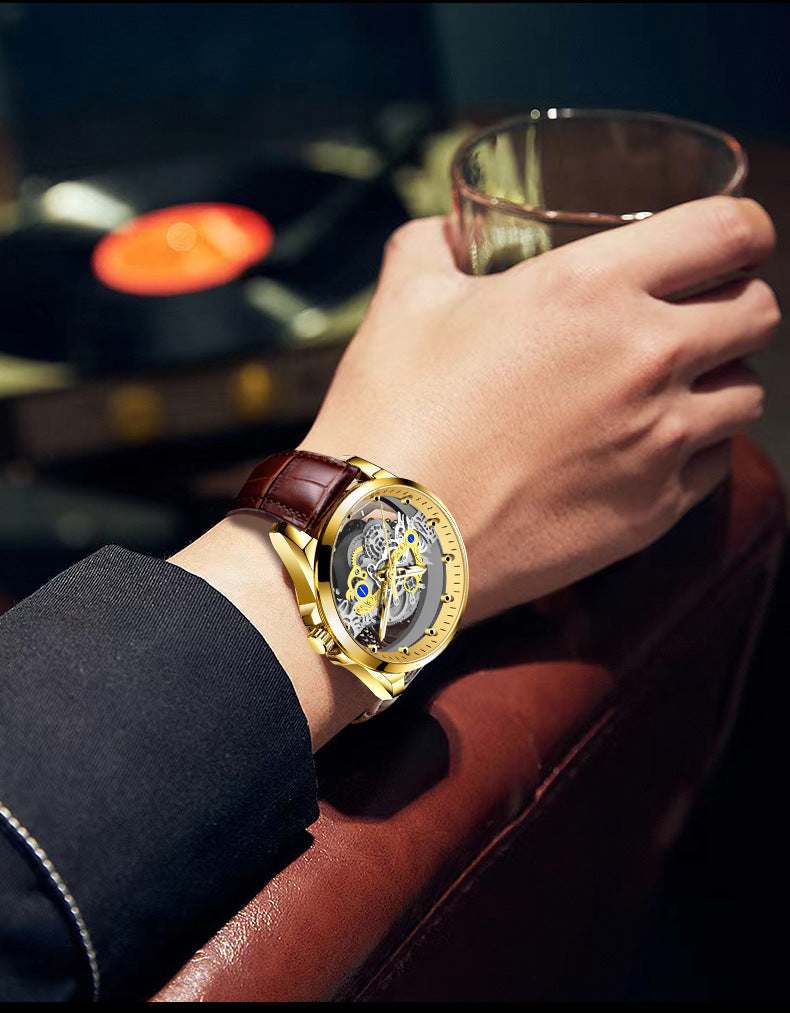 Cross-Border Dropshipping New Double-Sided Hollow Fully Automatic Movement Non-Mechanical Watch Tourbillon Watch Men's Waterproof