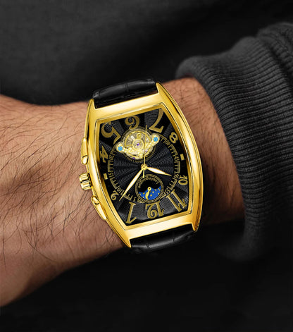 Barrel Type Fully Automatic Wheel Hollow Mechanical Watch Men's Business Simple Fashion Multifunctional Watch Wholesale