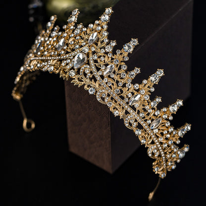 European and American Bride Jewelry Three-piece Suit High-class Dance Wedding Jewelry Alloy Diamond Crown Necklace Earrings suit