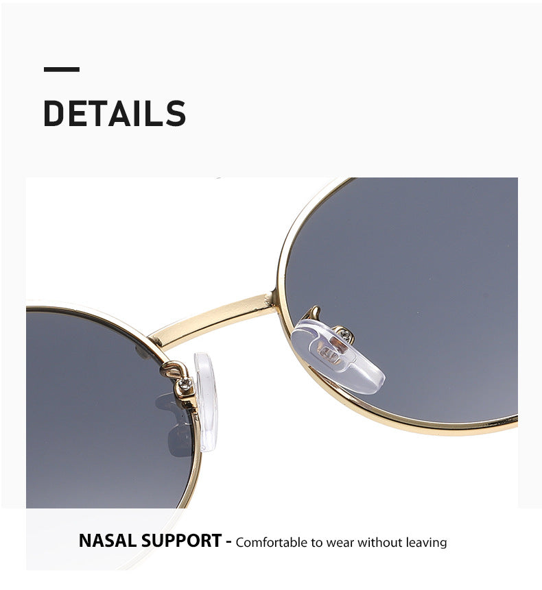 New Metal Oval Sunscreen Sunglasses Cross-Mirror European and American Ins Xiaohongshu Same Style Sunglasses Amazon Hot Selling