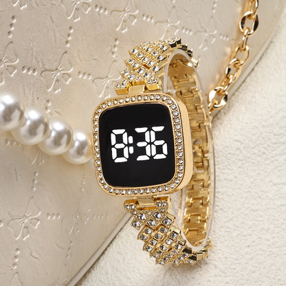 Cross-border Foreign Trade Diamond-encrusted Women's Small Fragrant Style Metal Steel Band LED Watch Fashion Touch Casual Electronic Watch