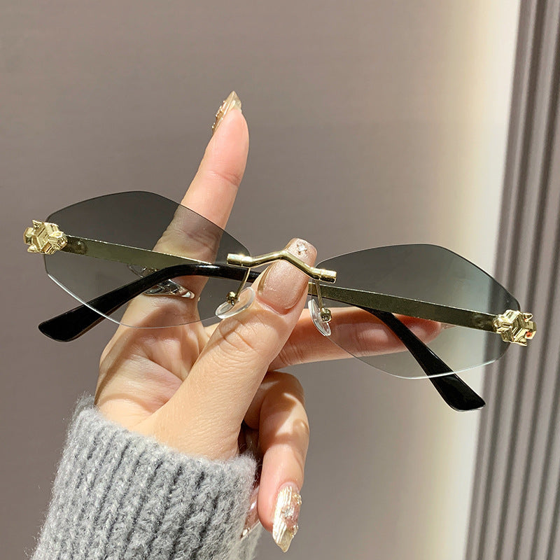 Frameless diamond personality sunglasses 2024 new sunscreen European and American trend sunglasses high sense sunglasses ladies