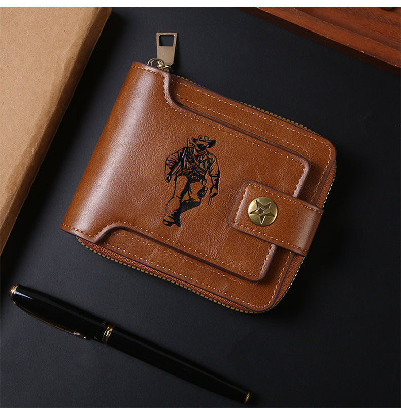 Cross-border Men's Wallet Short Vintage Fashion Zipper Bag Multi-card Wallet Large Capacity Business Card Bag Carry-on