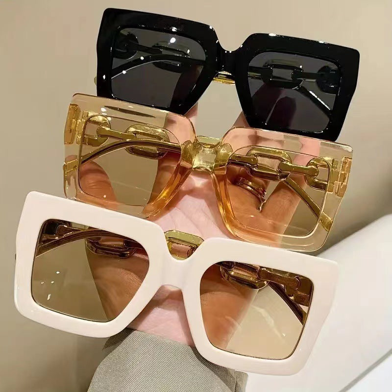 New Cross-Border Chain Anti-Uv Sunglasses European and American Fashion Square Frame Women's High-End Sun Light Luxury Style Square