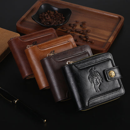 Cross-border Men's Wallet Short Vintage Fashion Zipper Bag Multi-card Wallet Large Capacity Business Card Bag Carry-on