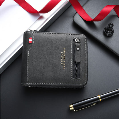 New business men's short wallet multi-card large capacity personality zipper ID bag carry wallet