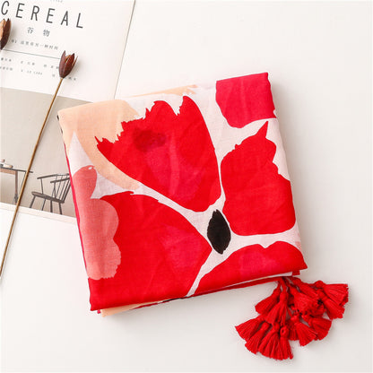 2022 spring and summer scarf women's cross-border foreign trade vintage red cotton linen feel scarf bohemian style long scarf