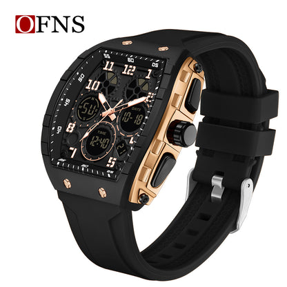 Ofns Fashion Watch Sports Waterproof Watch Barrel-Shaped Multi-Function Luminous Dual-Time Student Digital Watch