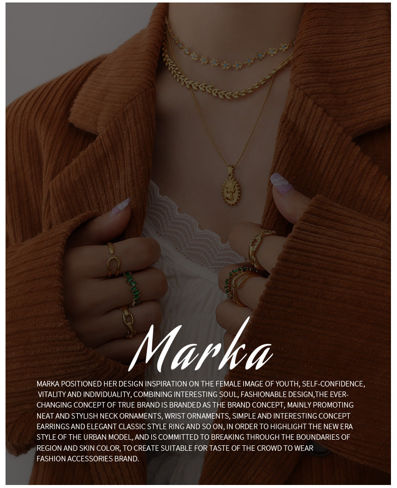 French new cross-border retro fashion all-match light luxury titanium steel plated 18K gold white mother shell pendant necklace female jewelry