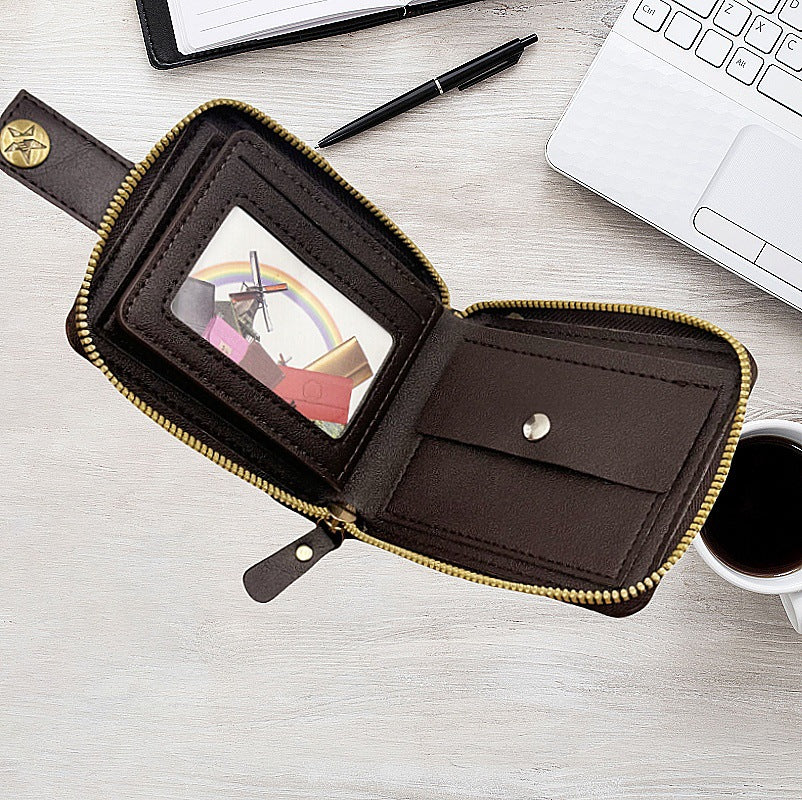 Foreign trade men's wallet short card bag one retro horizontal zipper men's wallet factory wholesale wallet