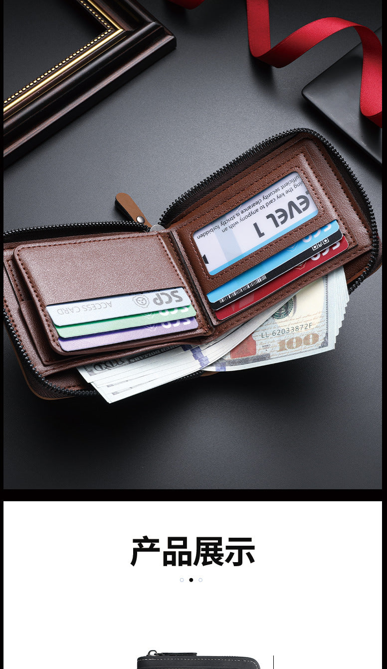 New men's chain wallet European and American retro style horizontal zipper bag fashion short card bag change bag wholesale