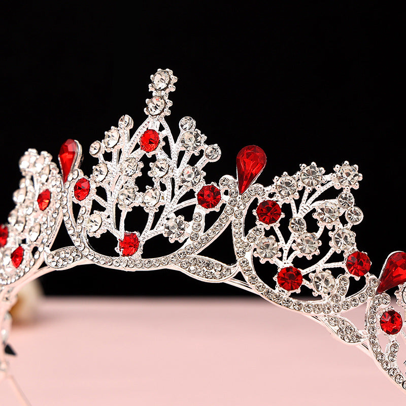 Super Fairy New Princess Sweet Bridal Crown Red Tiara Crystal Toast Clothing Hair Accessories 18Th Birthday Gift