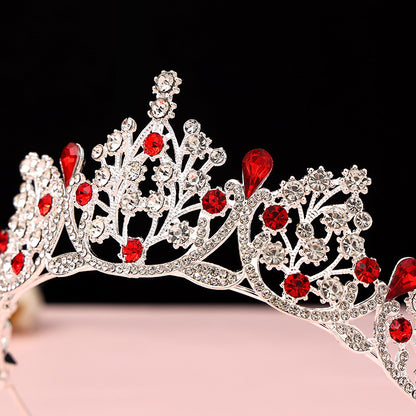 Super Fairy New Princess Sweet Bridal Crown Red Tiara Crystal Toast Clothing Hair Accessories 18Th Birthday Gift