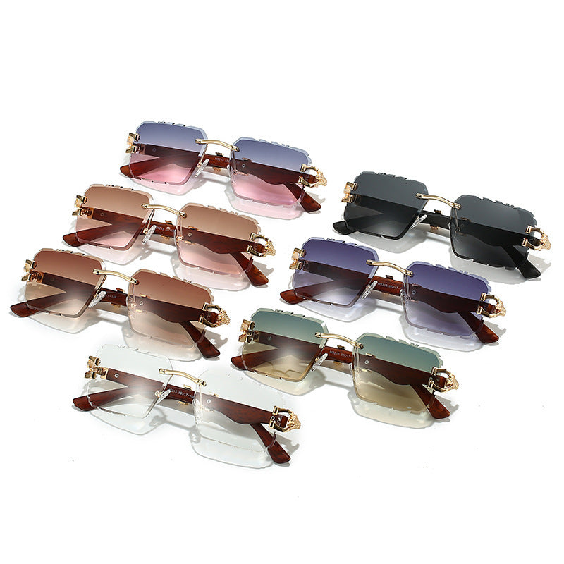 New Women's Frameless Sunglasses Distinctive Square Sunglasses Men's High Sense Fashion Cross-Border Cut-Edge Sunglasses
